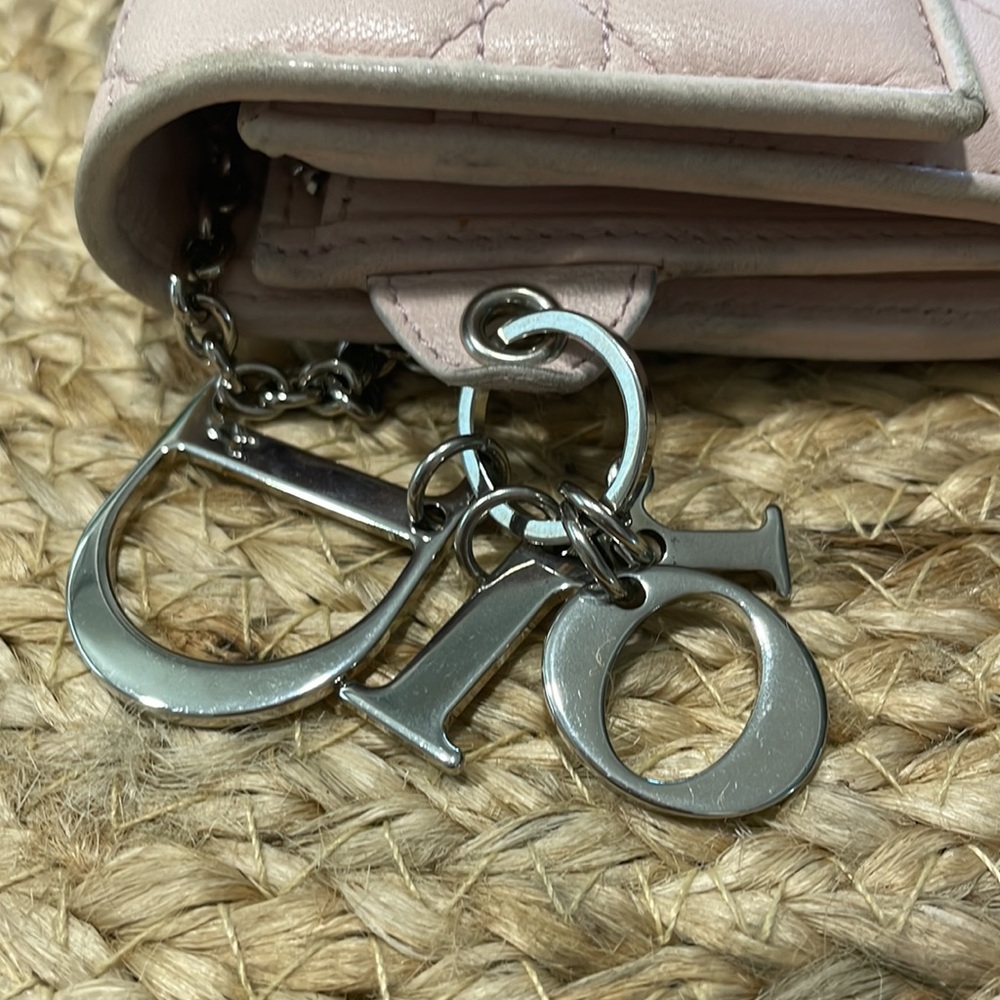 (MT150) Authentic Lady Dior Pink Cannage Quilt Lambskin Wallet on Chain - Picture 4 of 15